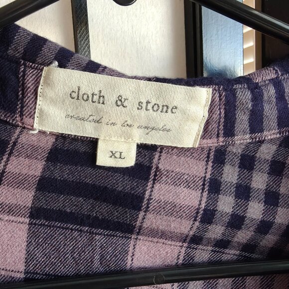 Cloth & Stone Purple Blue Pink Plaid Long Sleeve Casual Blouse - XL - Picture 4 of 6
